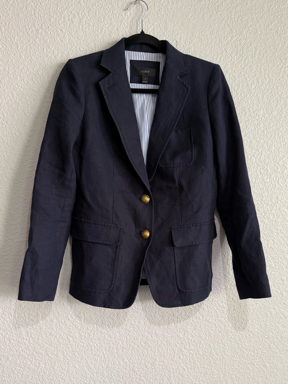 J. Crew Women's Navy Blazer with Gold Buttons size 4 pinstripes lined
